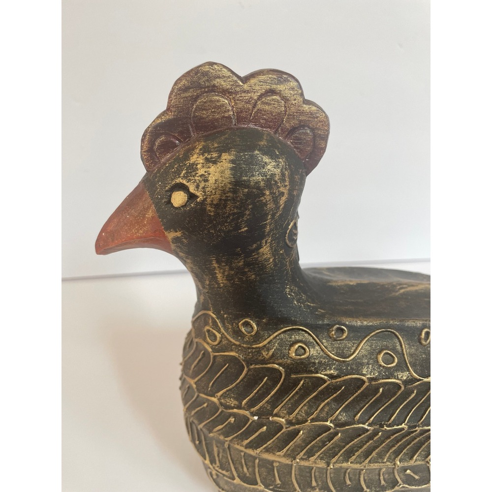 Vintage Indonesian Rustic Decorative Rooster Figurine Gold Accents Folk Art
